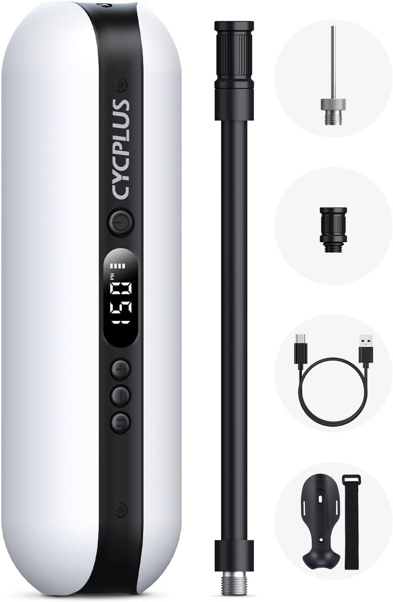 CYCPLUS Electric Air Compressor Portable Bicycle Pump Car Tire Inflator, Max 150 PSI, Auto Shut-Off Air Pump with Presta and Schrader Valves for All Bicycles Motorcycles and Cars - Image 1